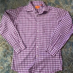 Tallia Men’s Purple Geometric Check Dress Casual Shirt, M